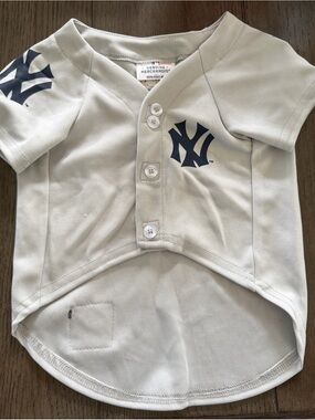 Pets First Cream and Navy NY Yankees Button-Up Dog Jersey